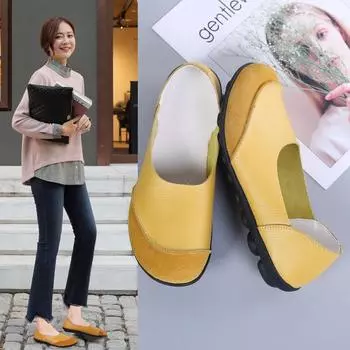 Кожаные удобные женские повседневные туфли с мягкой подошвой Four Seasons для мам с неглубоким носком 40 темно-синий