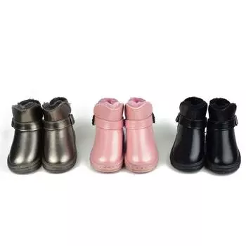 Кожаные утолщенные ботинки Детские зимние теплые ботинки для снега Обувь для мальчиков и девочек Водонепроницаемые ботинки для малышей Утолщенная хлопковая обувь 26 чёрный