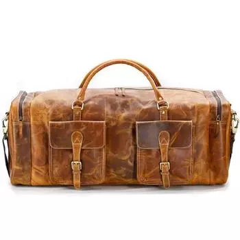 Кожаные вещевые сумки для мужчин и женщин 28-дюймовая спортивная сумка для путешествий и спорта, кожаная спортивная сумка для ночных выходных для спортзала, спортивная сумка для салона 28 in коричневый