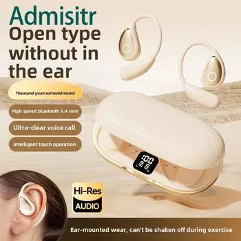 Кожаные висячие наушники Bluetooth с принтом, сверхдолговечность, безболезненный цифровой дисплей HD, беспроводные наушники Bluetooth чёрный