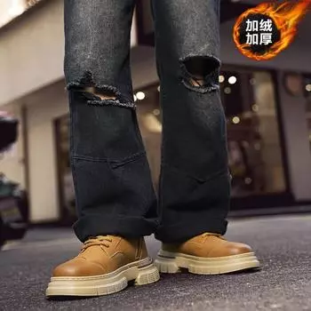 Кожаные высокие бархатные ботинки Martin на толстой подошве в стиле ретро со шнуровкой, мужские утолщенные теплые кожаные ботинки 39