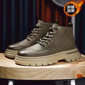 Кожаные высокие бархатные ботинки Martin на толстой подошве в стиле ретро со шнуровкой, мужские утолщенные теплые кожаные ботинки 39