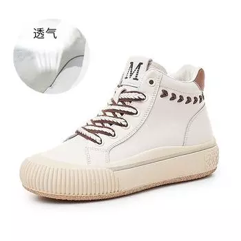 Кожаные высокие белые туфли женские 2025 весна новые женские туфли на плоской подошве спортивные туфли для серфинга повседневные универсальные женские туфли с колосьями пшеницы 35