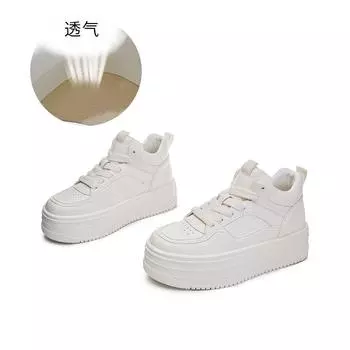 Кожаные высокие белые туфли женские 2025 весна новые туфли на толстой подошве увеличивающие рост туфли спортивная обувь повседневная универсальная обувь детская 35