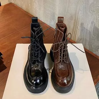 Кожаные высокие ботинки Martin женские с круглым носком в стиле ретро в британском стиле на платформе короткие ботинки локомотива 35