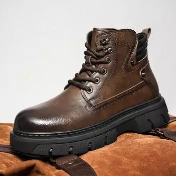 Кожаные высокие мужские ботинки с толстой подошвой, мужские мотоциклетные ботинки, универсальные удобные мужские ботинки для активного отдыха, мужские кроссовки ручной работы 38 коричневый