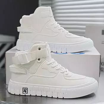 Кожаные высокие осенние универсальные маленькие белые туфли на толстой подошве, модные, однотонные, повседневные, спортивные туфли для сноуборда, новые мужские туфли 39