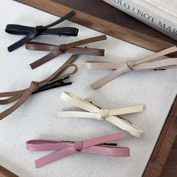 Кожаные заколки для волос, ретро-заколки-банты для девочек, милые заколки, заколки для волос, женские модные аксессуары для волос, головные уборы бежевый