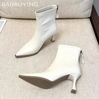 Кожаные женские ботильоны с острым носком, модные туфли на каблуках, зимние ботинки челси, трендовые новые брендовые туфли в готическом стиле Botas De Mujer 35