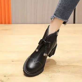 Кожаные женские ботильоны, водонепроницаемые ботинки, мода осени 2024 года, женские короткие туфли на весну, распродажа, новинка в категории PU Boot Trend Sale 35