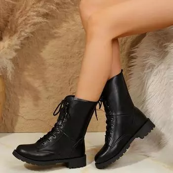 Кожаные женские ботинки, ботильоны на среднем каблуке с круглым носком, женские короткие ботинки на шнуровке, женские байкерские ботинки в стиле ретро на платформе для женщин D316 35