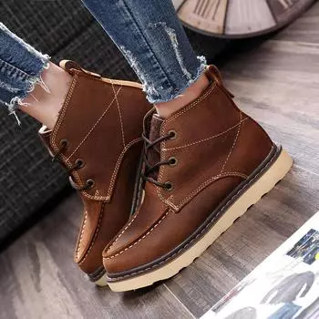 Кожаные женские ботинки Ботинки Martin Высокие женские ботинки Короткие ботинки из коровьей кожи Ботинки в стиле ретро Ботинки в стиле локомотива Мужские ботинки 35 светло-коричневого