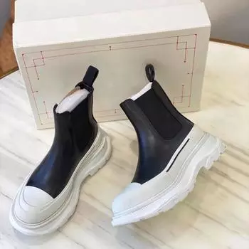 Кожаные женские ботинки челси на толстой подошве, короткие ботинки, универсальная обувь без застежек 35 белый