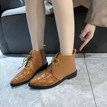 Кожаные женские короткие сапоги, осенняя мода, ботинки челси на толстом каблуке, остроносые дизайнерские туфли на шнуровке для женщин, Zapatos 35