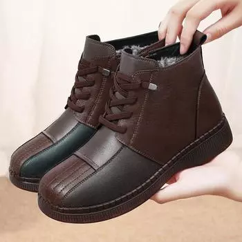 Кожаные женские осенне-зимние новые теплые короткие ботинки на флисовой подкладке на плоской подошве, женские короткие ботинки в британском стиле в стиле ретро 36