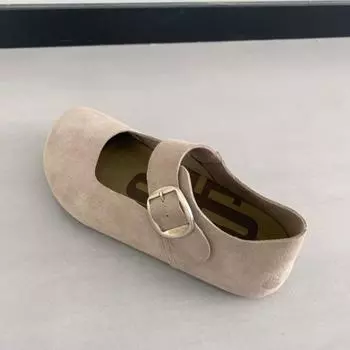 Кожаные женские осенние новые туфли с круглым носком, плоской подошвой и пробковой подошвой, в ретро-стиле, с ремешком на подъеме, туфли-бини 35