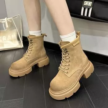 Кожаные женские полусапожки Doc Martens Fall Plush Vintage длиной до середины икры 34 жёлтый