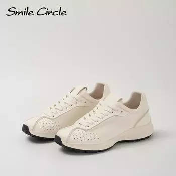 Кожаные женские повседневные туфли с круглым носком на шнуровке на плоской подошве, модные удобные кроссовки 35 бежевый