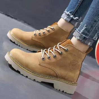 Кожаные женские сапоги Короткие сапоги Уличные водонепроницаемые ботинки Martin Ботинки из коровьей кожи Локомотивные ботинки Ботинки в стиле ретро Ковбойские сапоги 35