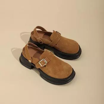 Кожаные женские шлепанцы на толстой подошве, с мягкой подошвой, полупедальные, ретро, универсальные туфли Мэри Джейн из мелкой кожи 36