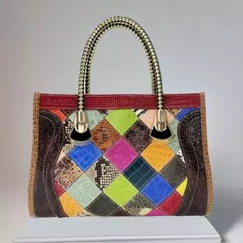 Кожаные женские сумки Цветные кожаные сумки в клетку Сумки-мессенджеры на одно плечо с доставкой разноцветный