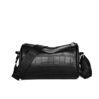 Кожаные женские сумки, модная фактура, сумка-мессенджер через плечо, большая вместимость, сумка-подушка чёрный