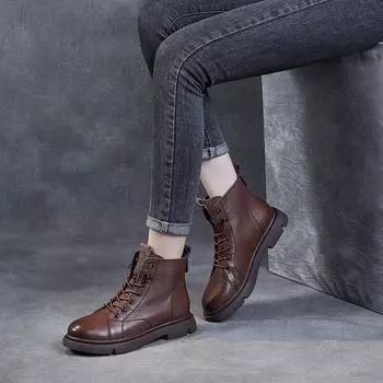 Кожаные женские туфли Ботинки Martin Низкие плоские ботинки 35 чёрный