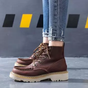 Кожаные женские туфли Британские ботинки Martin Женские ботинки Ботинки Tooling Мужские короткие ботинки Высокие ботинки в стиле ретро для пар 35