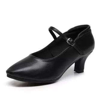 Кожаные женские туфли для танго и современных танцев с закрытым носком, латинские туфли для вечеринок для вальса, мягкая резиновая подошва, каблук 6,5 см 34 чёрный