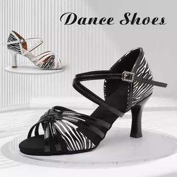 Кожаные женские туфли для танго, сальсы, латиноамериканских танцев, бальных танцев, туфли для социальных танцев, каблук 7 см 34 чёрный