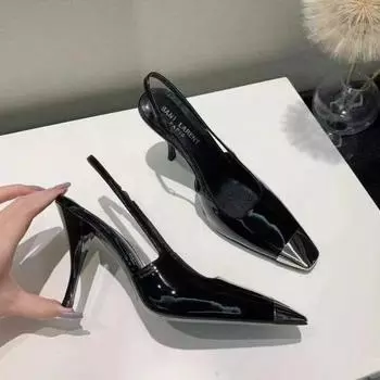 Кожаные женские туфли-лодочки, модные туфли с квадратным носком и высоким каблуком, офисные туфли для женщин, весна-лето, с открытой пяткой, женские туфли 34