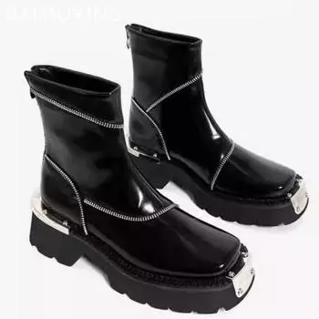 Кожаные женские туфли на платформе на среднем каблуке, дизайнерские туфли, массивные зимние мотоциклетные ботинки, тренд, новые готические ботинки для женщин 35