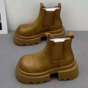 Кожаные женские зимние ботильоны на платформе и среднем каблуке, дизайнерские массивные мотоциклетные ботинки, трендовая зимняя мода, Botas Mujer 35