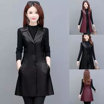 Кожаные жилеты женские облегающие длинные повседневные мотоциклетные кожаные жилеты женские новые модные черные куртки без рукавов женские пальто 5XL XXXXXL