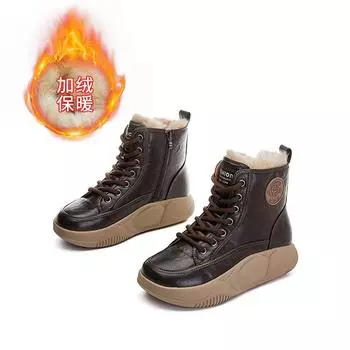 Кожаные зимние ботинки из кроличьего меха 2025 зима новая ретро платформа хлопковые туфли платформа велюровые женские ботинки универсальные ботинки женские 35