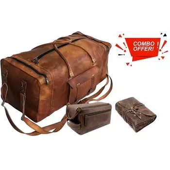 Кожаный 32-дюймовый дорожный рюкзак Weekender с красивой дорожной сумкой для туалетных принадлежностей. С комбинированным кожаным дневником коричневый