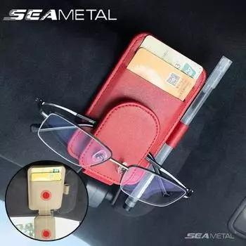 Кожаный автомобильный солнцезащитный козырек SEAMETAL, аксессуары для очков, зажим для солнцезащитных очков, держатель для карт чёрный