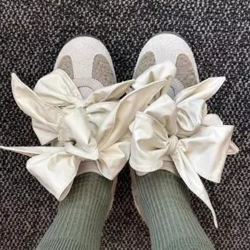 Кожаный бант, цвет в тон, круглая головка, три перекладины, немецкие кроссовки, женские, новые, универсальные, со шнуровкой, повседневные, Forrest Gump, обувь для скейтбординга 35 серый