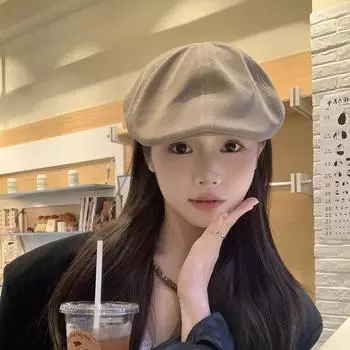 Кожаный берет детский осенний литературный и ретро шляпа художника ниша универсальная шляпа вперед акцентная рабочая шляпа Adjustable (54-59cm) хаки