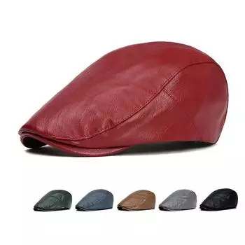 Кожаный берет мужской осенне-зимний теплый британский кепка с козырьком женская кепка-форвард кепка маляра серый