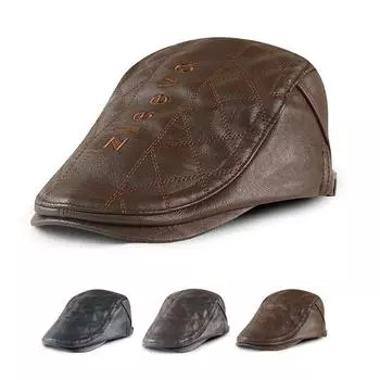 Кожаный берет с вышивкой в клетку, мужская кепка с козырьком, кепка газетчика, плоская кепка, шляпа водителя, шляпа художника Гэтсби темный кофе