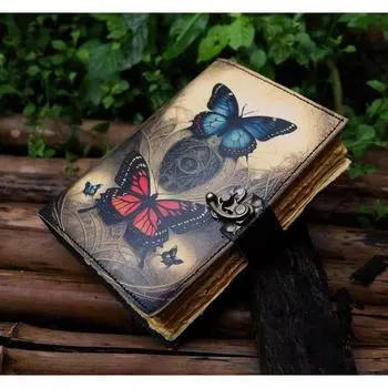 кожаный блокнот Бабочка Кожаный блокнот для письма Скетчбук пустая книга заклинаний поэзия Блокнот книга Книга для путешествий для мужчин женщин Подарок 7 x 5 in