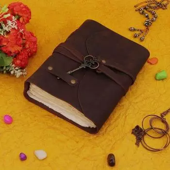 Кожаный блокнот для письма с замком на ремень, старинная бумага Dairie с ключом 7 x 5 in коричневый