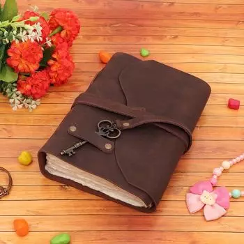 Кожаный блокнот для письма с замком на ремень, старинная бумага Dairie с ключом 10 x 7 in коричневый