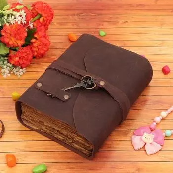 Кожаный блокнот для письма с замком на ремень, старинная бумага Dairie с ключом 5 x 7 in коричневый