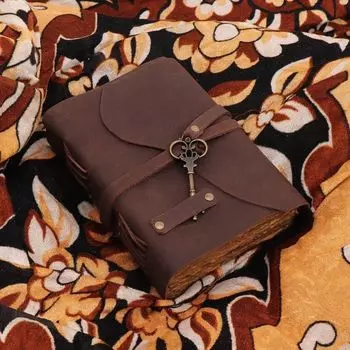 Кожаный блокнот для письма с замком на ремень, старинная бумага с ключом 7 x 5 in коричневый