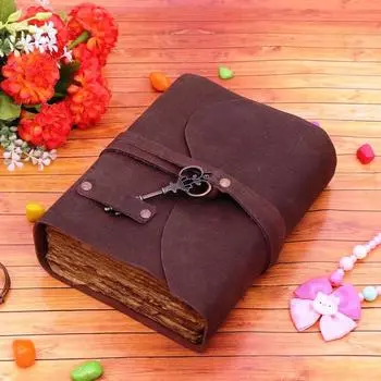 Кожаный блокнот для письма с замком на ремень, старинная бумага с ключом 7 x 5 in коричневый