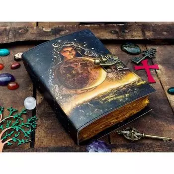 Кожаный блокнот ручной работы Богиня-мать для мужчин и женщин, дорожный скетчбук, чистая книга с бумагой ручной работы с состаренным краем и замком 7 x 5 in