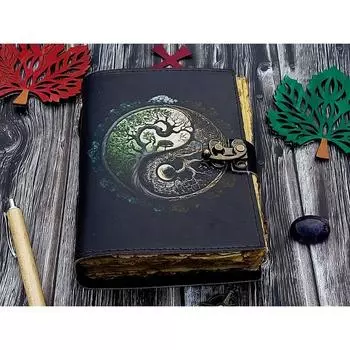 кожаный блокнот ручной работы кожаный блокнот с принтом дерева для мужчин женщин пустой журнал заклинаний книга теней бумага ручной работы 200 страниц 7 x 5 in