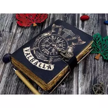 Кожаный блокнот ручной работы Вальхалла викинг Вегвизир Блокнот для путешествий Скетчбук Чистый блокнот Для мужчин женщин день рождения 7 x 5 in чёрный